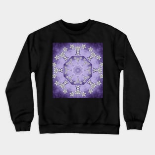 Silver flowers on deep purple textured mandala Crewneck Sweatshirt